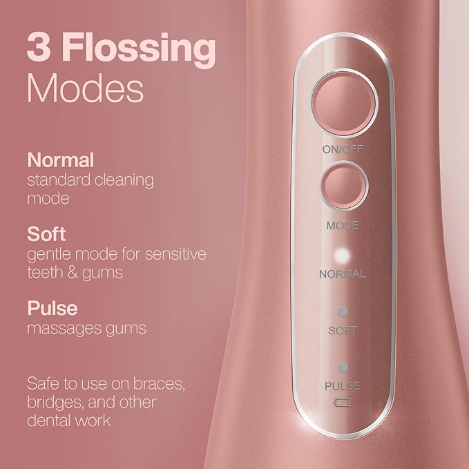 AquaSonic Aqua Flosser PRO - Rechargeable Electric Cordless Water Flosser for Teeth Gums &amp Tongue - Waterproof Modern Design 300ml Large Tank 3 Modes 6 Jet Tips Deluxe Tongue Nozzle - Rose Go