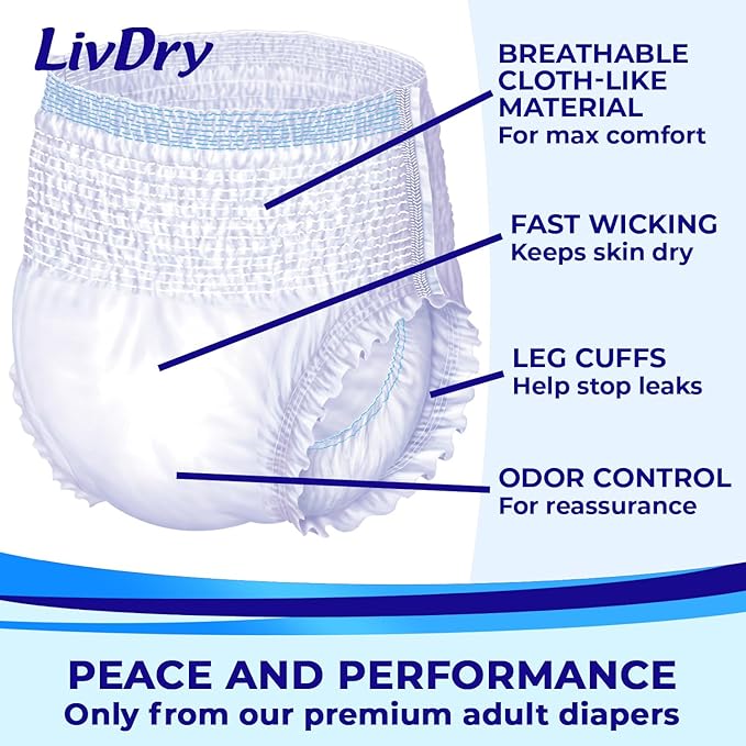 LivDry Adult Incontinence Underwear Extra Absorbency Adult Diapers Leak Protection (XXX-Large (11 Count))