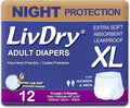 LivDry XL Overnight Adult Diapers for Women and Men Incontinence Underwear X-Large 12-Pack