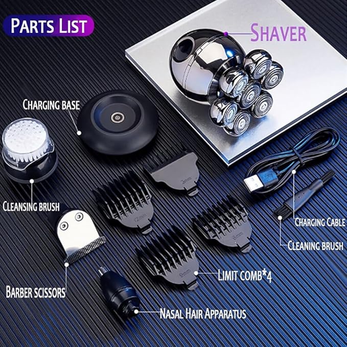 Head Shaver for Men 7-Blade Grooming Kit 5 in 1 Electric Shaver for Men Head Rechargeable Electric Razor Body Beard Hair Trimmer Bald Shaving Machine