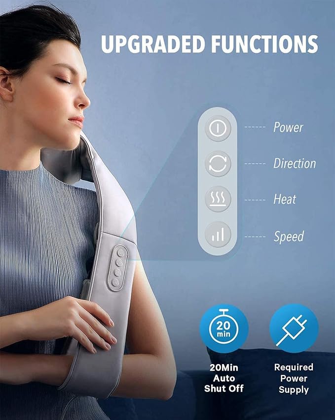 Back Massager with Adjustable Heat and Straps Shiatsu Neck Massagers for Neck and Back Shoulder Foot and Legs ( with Free Handbag ) Gray