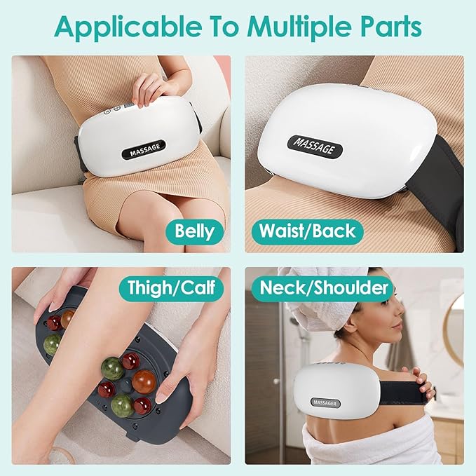 Stone Abdominal Massager - Dual Rotating Heads with 6 Red Lights 5 Modes 3 Speeds 3 Heat Settings 2500mAh Rechargeable Adjustable Belt for Menstrual/Bloating Relief
