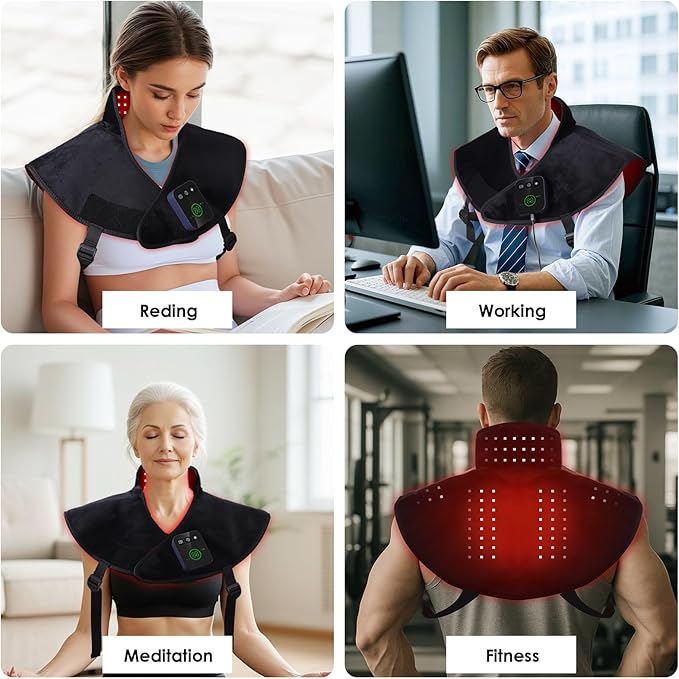 Red Light Therapy Neck Wrap Rechargeable Infrared Light Therapy Pad with Massage and Timer Wearable 660nm &amp 850nm Light Wrap for Home Use