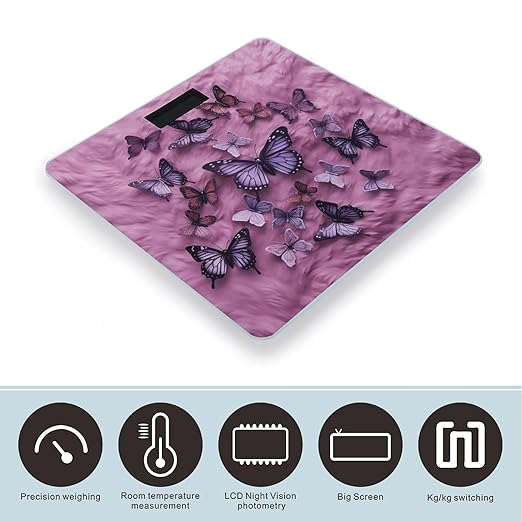 Butterflies are on Purple Background Scale for Body Weight Digital Bathroom Scale Precision Smart Weighing Scales with Clear LED Display Accurate High Precision Scales Weighing Machine