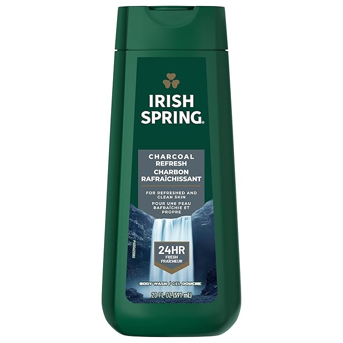 Irish Spring Men's Body Wash Shower Gel Charcoal Refresh 20 Fl Oz (Pack of 4)