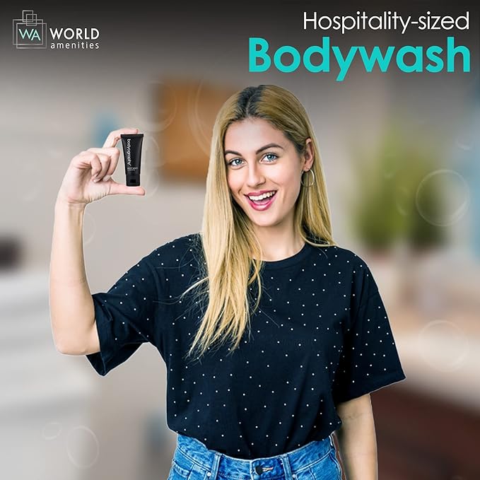 World Amenities - Bodyography - Bulk Body Wash | 300 Count 1.4oz | Lavender Peppermint Mini Travel Size Toiletries (100% Recyclable Tube with Flip Top Cap) Hotel Amenities.