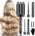 Curling Iron - 3 Barrel Hair Crimper Iron - 5 in 1 Curling Wand Hair Wand with Fast Heating Up - Crimper Wand Curler for All Hair Types Heat Protective Glove &amp 2 Clips Included