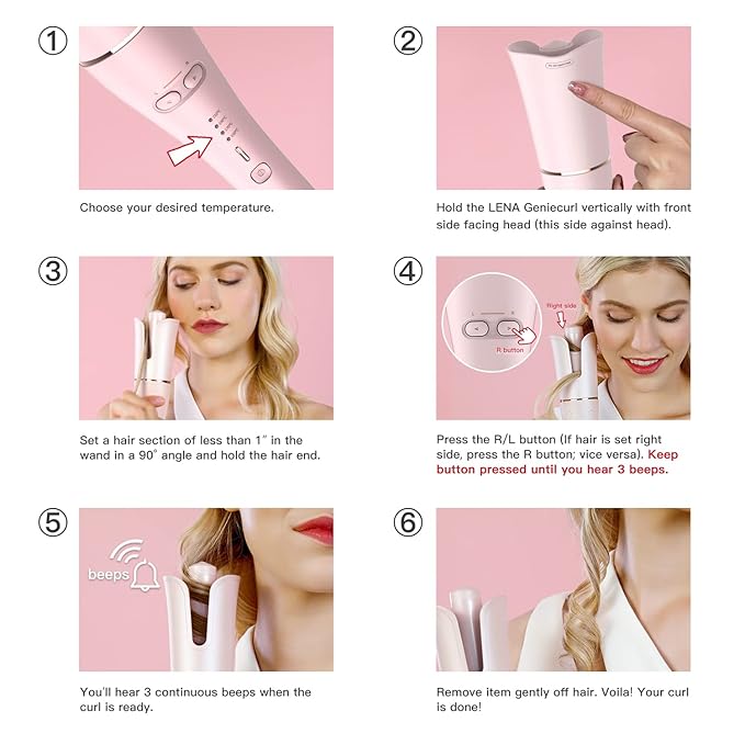 LENA Auto Hair Curling Wand Professional Hair Curler Iron Styler Automatic Rotating Styling Tool with Ceramic Ionic Barrel and Smart Anti-Stuck Sensor for Long and Medium-Length Hair