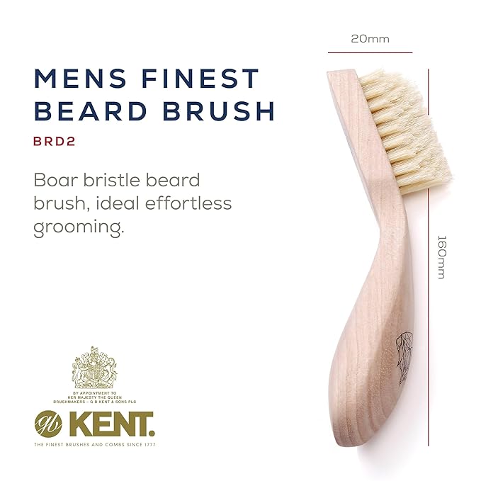 Kent Beard &amp Mustache Grooming Kit Includes BRD2 White Boar Bristle Beard Brush 81T Handmade Sawcut Comb and FOT Fine Tooth Beard Comb for Men’s Care