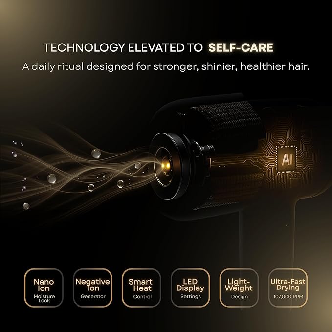 Elara Superluxe Hair Dryer with Oil Infused Treatment Pod for Smooth and Shiny Hair