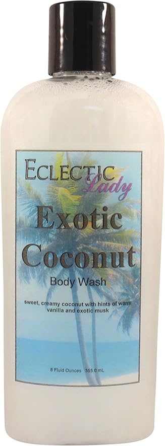 Eclectic Lady Liquid Pearl Body Wash - Exotic Coconut Scent 3-in-1 Use For Bubble Bath Hand Soap &amp Body Wash Phthalate-Free Exotic Coconut Fragrance Handcrafted in USA (8 oz)