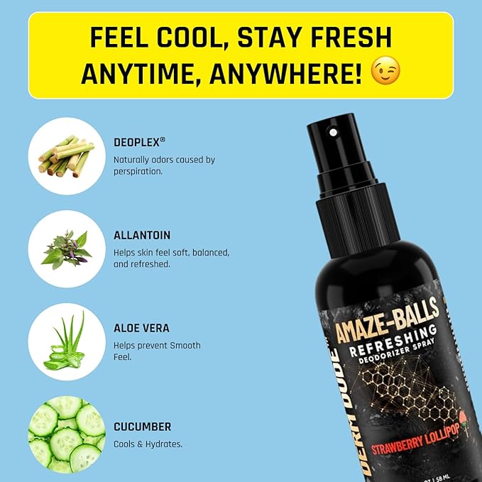 Derm Dude Below-the-Belt Deodorant Bundle | Happy Sack Anti-Chafing Cream 2oz + Amaze Ball Deodorant Spray 2oz | Groin &amp Sack Odor Control Sweat Protection Talc-Free Aluminum-Free with DeoPlex