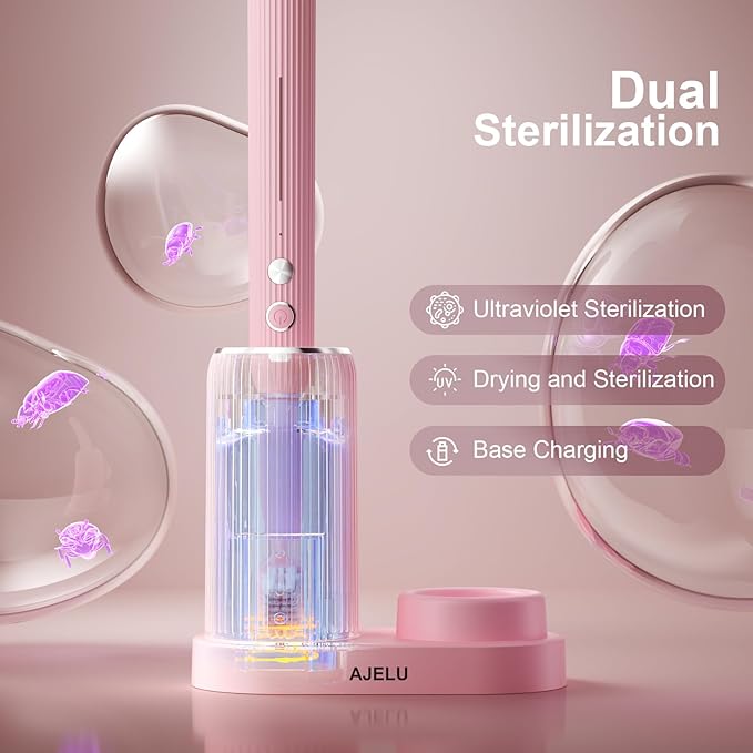 Electric Toothbrush Set for Women with UV Light Drying Holder 8 Brush Heads Smart Timer USB Rechargeable – Soft Pink Edition