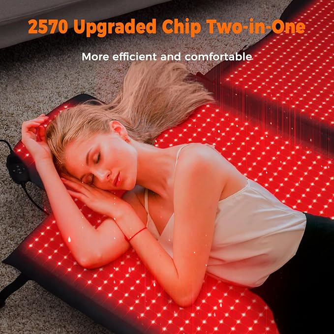 2570 LEDs Dual Full Body Red Light Therapy Mat Red Light Therapy Blanket 2570pcs 2in1 LEDs(660nm&amp 850nm) Premium Leather Adjustable Timer &amp Intensity