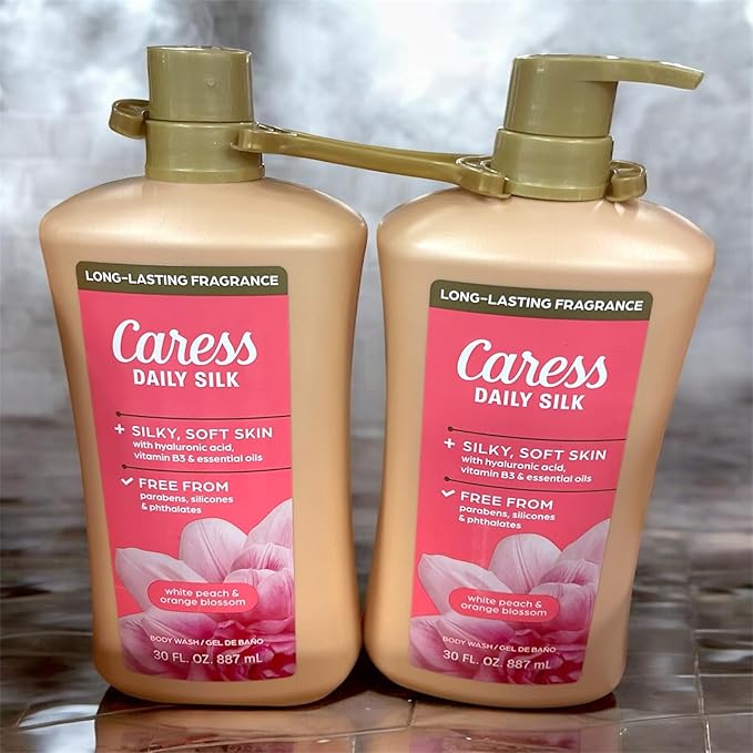 Caress Daily Silk Body Wash White Peach &amp Orange Blossom Long-Lasting Fragrance 30 FL OZ 887 mL Pack of 2 cleaning Bath and body wash daily routine