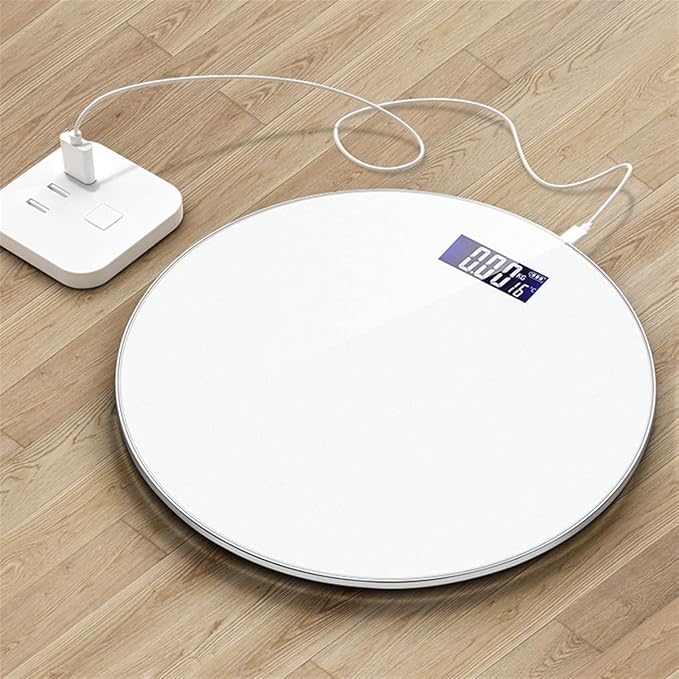 Round Toughened Glass Bathroom Scale LED Digital Electronic Weighing Scales Auto-Off Body Scale with Anti-Slip Base