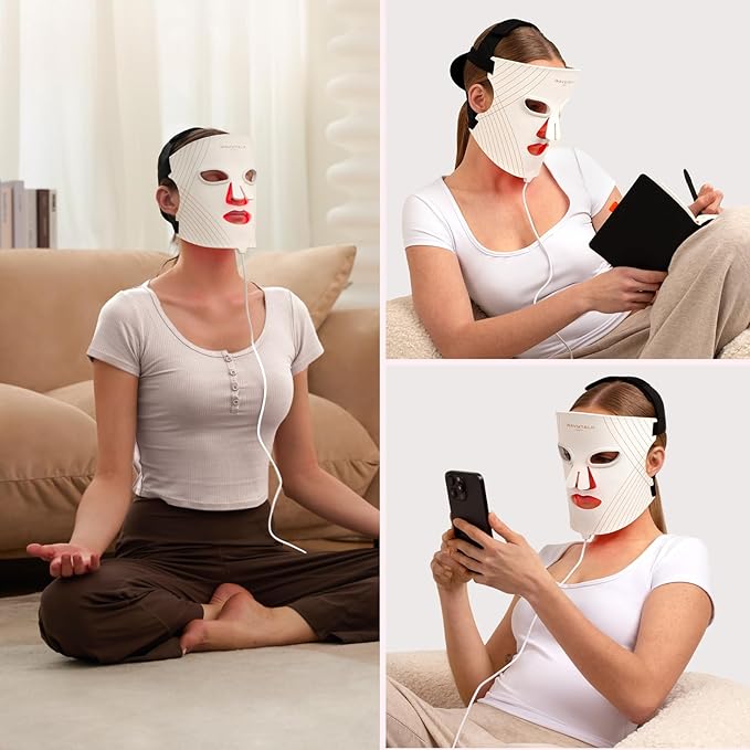 wavytalk Red Light Therapy Mask for Face Glow Time LED Face Mask Light Therapy for Anti-Fine Line Acne Treatment and Skin Rejuvenation with Red Near-Infrared Light Blue &amp Amber Light Therapy W