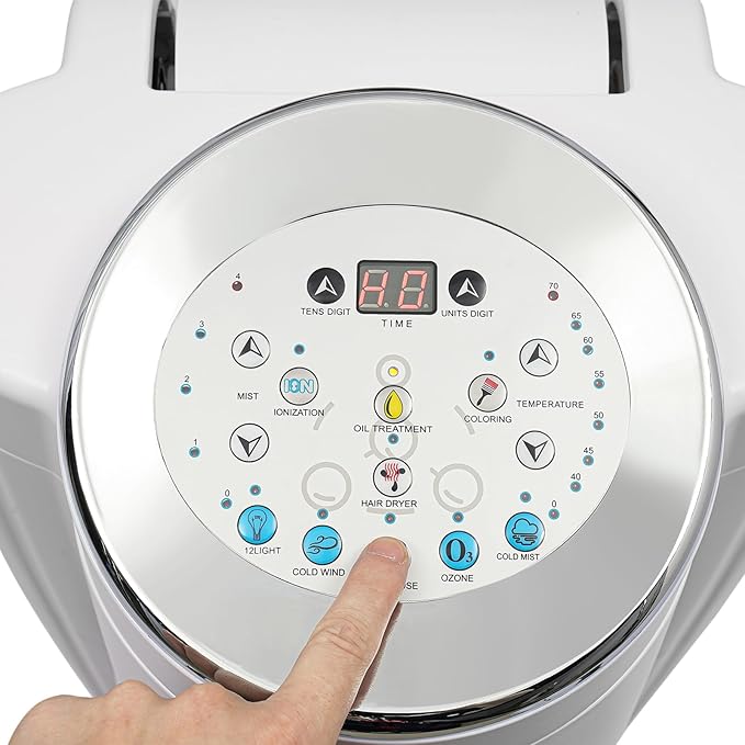 Hair Steamer 700W Professional Steam Mister Hooded with 12 Color Light Adjustable Height Standing Hair Dryer t for Styling Conditioning and Color Treatment White