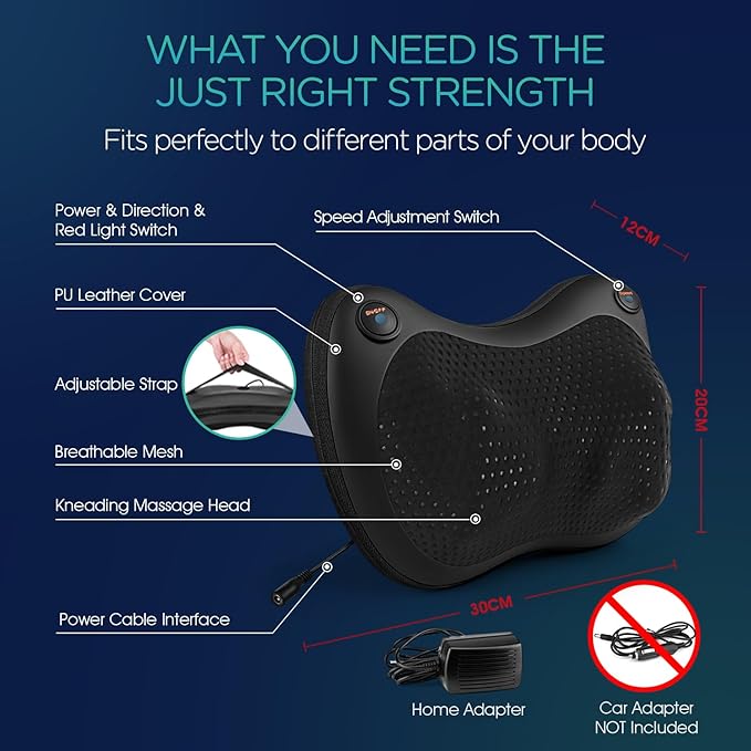 VOYOR-Health Shiatsu Neck and Back Massager with Heat - 3D Kneading Deep Tissue Massage Pillow for Lower Back Shoulder Calf Foot Use at Home Office YZ101 (Dark Black)