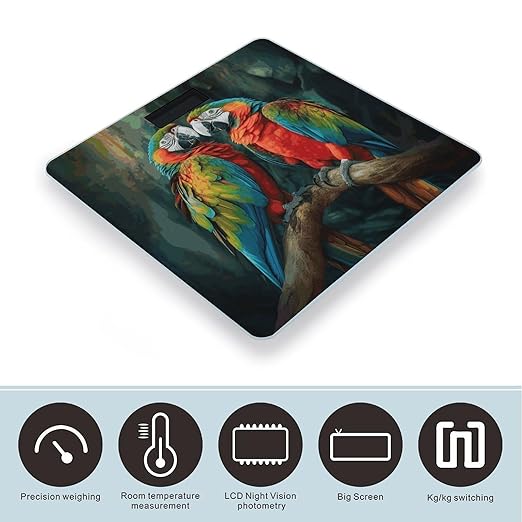 Two Colored Parrots Bathroom Scale Ultra-Bright Liquid Crystal Screen Weight Scale Accurate Bathroom Body Scales for Body Weight Bathroom Pet Home Bedroom Gift-Giving