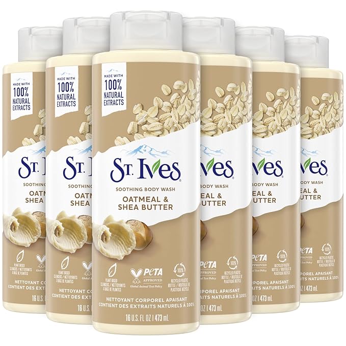 St. Ives Body Wash - Soothing Moisturizing Cleanser with Oatmeal &amp Shea Butter Made with Plant-Based Cleansers and 100% Natural Extracts 16 Oz Ea (Pack of 6)
