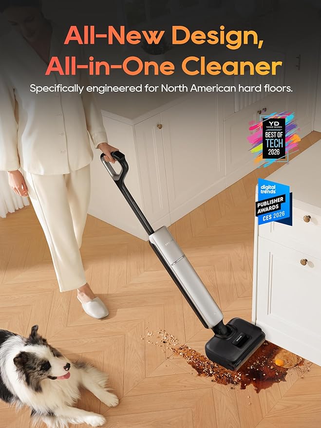 DREAME Aero Pro Wet Dry Vacuum Mop Ultra-Slim with Hot Self-Cleaning/Self-Drying 0 Hair Tangle Great for Pet Owner Powerful Wet Dry Vacuum with 60min Runtime Pick-up &amp Mop at The Same Time