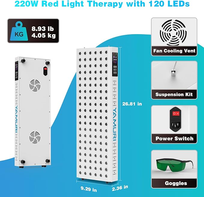220W Red Light Therapy Panel Lamp for Face &amp Body - Infrared Red Light Therapy Device Dual Chip | High Power LED Light Therapy for Skin Recovery &amp Relaxation at Home - YA120