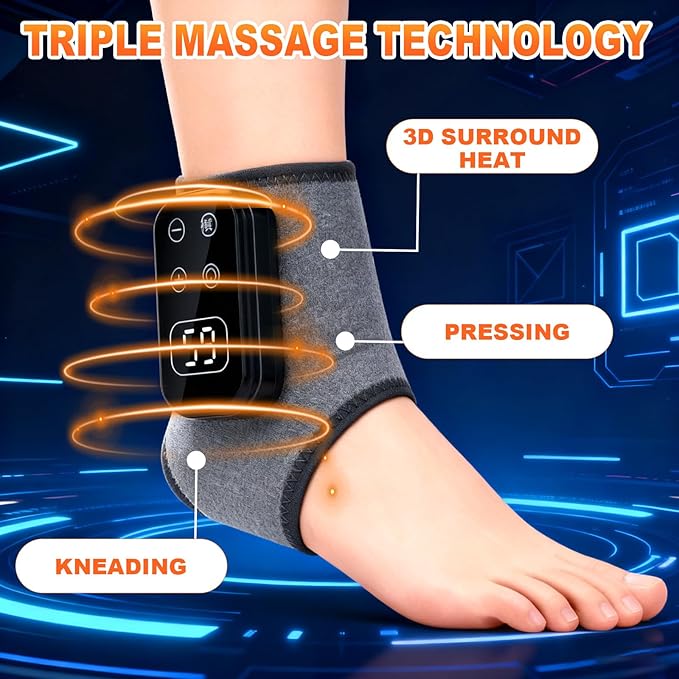 Foot Advanced Triple Method Massager 3-in-1 Heated Foot &amp Ankle Wrap Triple Technology Foot Massager Ankle 3-Speed &amp 5-Temperature Portable Foots Renew Massager for Home Travel Use (1pc)