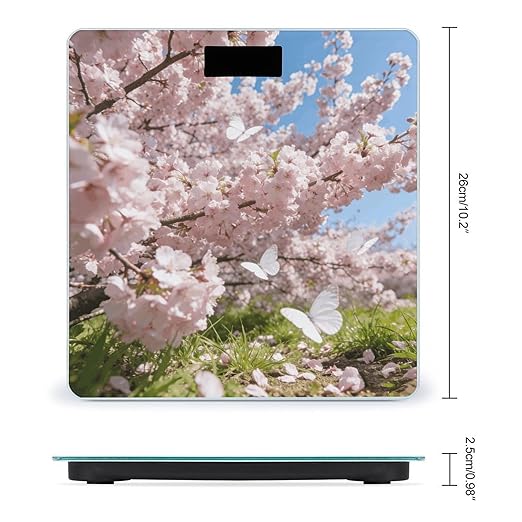 Butterflies Chase The Spring Light Smart Scale for Body Weight Digital Bathroom Scale Toughened Glass Weight Scale with Large LCD Backlight Display High Precision Scales Weighing Machine