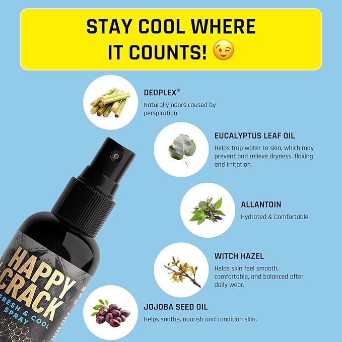 Derm Dude Below-the-Belt Bundle for Men | Happy Sack Deodorant &amp Comfort Cream 2oz + Happy Crack Refreshing Spray 2oz | Odor Control Cooling Comfort DeoPlex &amp Witch Hazel Blend