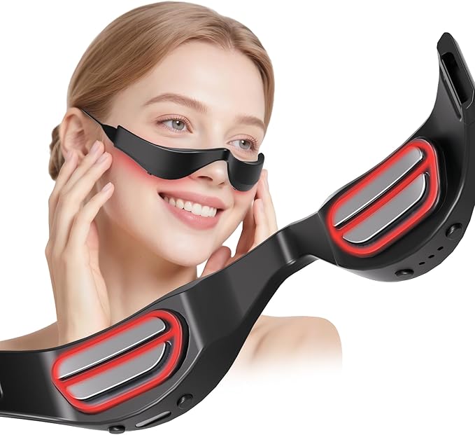 Under-Eye Red Light Therapy Glasses Rechargeable Therapy Device Microcurrent Eye Massager Eyes Bag Remover for Dark Circles Eye Bags &amp Wrinkles