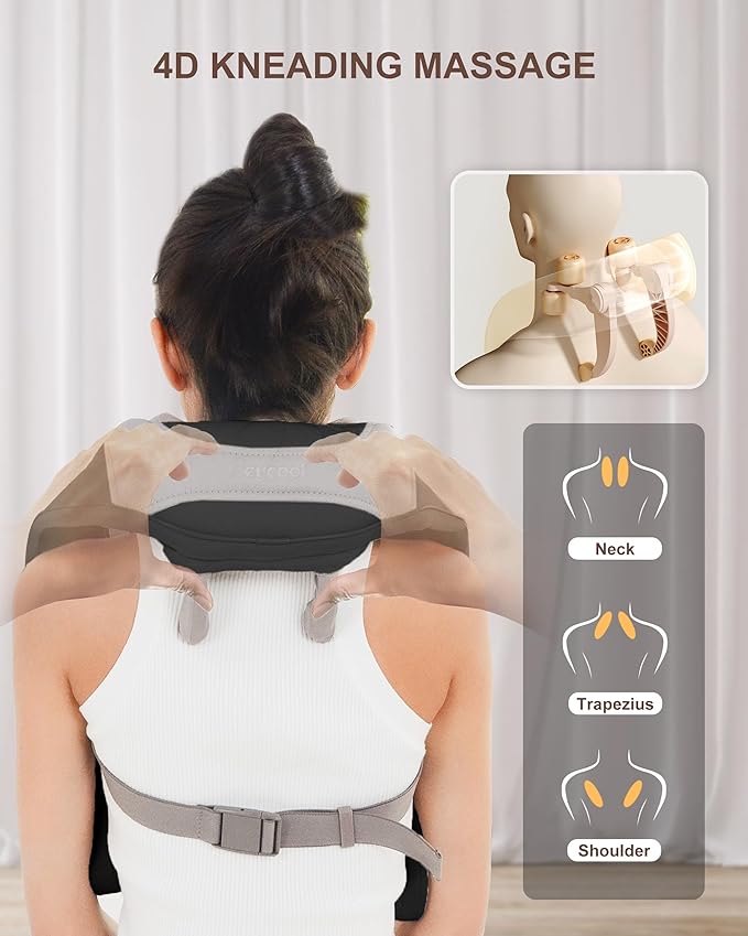Cordless Neck and Shoulder Massager with Heat Shiatsu Neck Back Massager Deep Tissue 3 Massage Intensity &amp 2 Heating Area Gifts for Women Men
