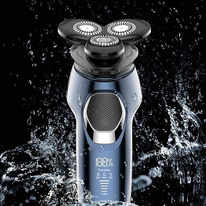 Electric Shavers for Men Mens Electric Razor Dry Wet Waterproof Man Rotary Facial Shaver USB Rechargeable Led Display Blue