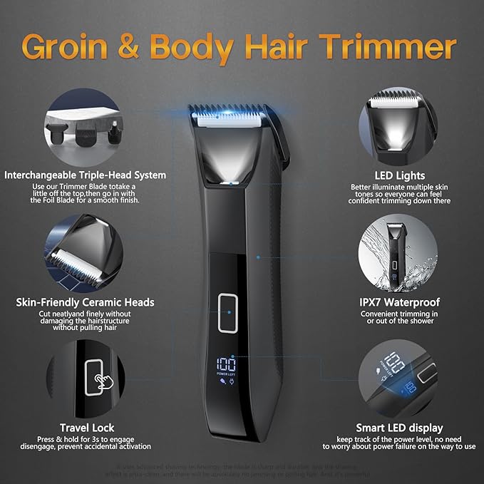 Manscape Beard Trimmer for Men Groin &amp Body Hair Trimmer Ball Shaver Nose Hair Clippers All-in-One IPX7 Waterproof Men's Wet/Dry Groomer Kit Rechargeable with Travel Case LED Display