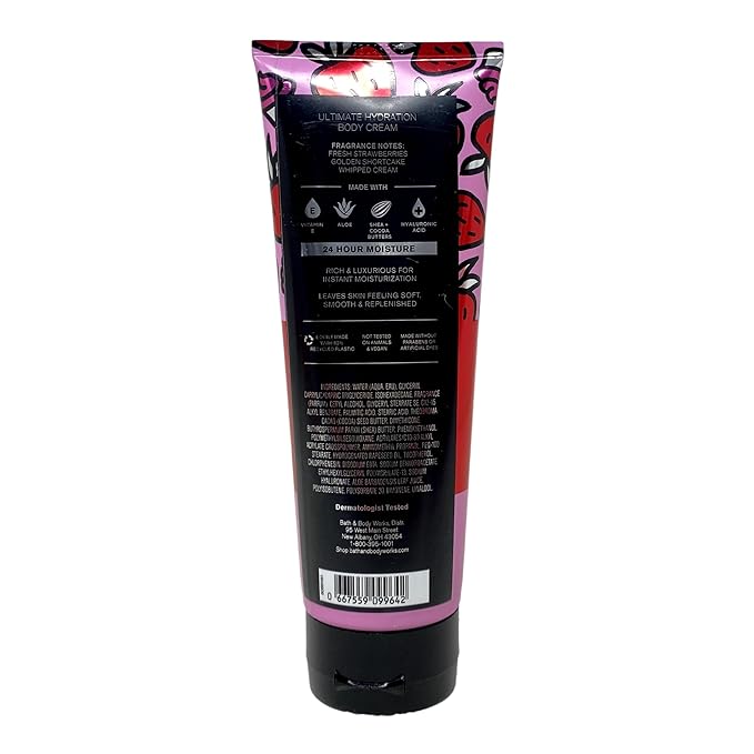 Bath &amp Body Works Strawberry Pound Cake - Ultimate Hydration Body Cream Fine Fragrance Mist Body Lotion and Shower Gel - with a Peach Gardenia Bar Soap