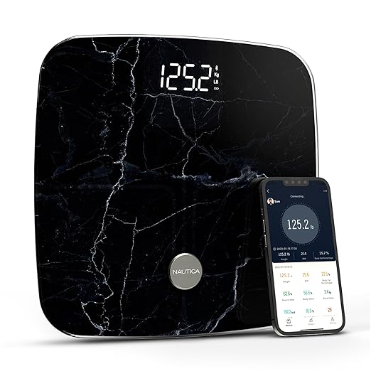 Nautica Body Tracker Digital Bathroom Scale Bluetooth-Enabled Smart Scale with BMI Body Fat Muscle Mass Tracking &amp More Syncs with Smartphone App for Body Composition Tracking 440 Lbs.