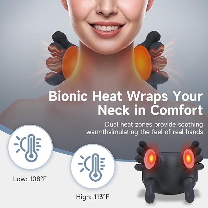 Neck Massager for Pain Relief with Deep Tissue Massage and Heat Bionic Hand Neck and Shoulder Massager for Back Relaxation Home Office Travel