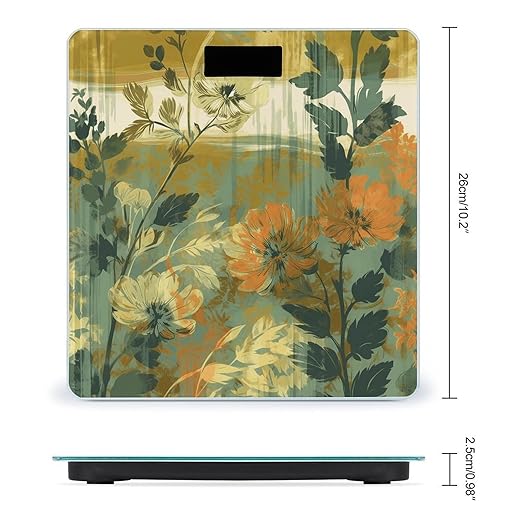 Natural Colorful Flowers Scale for Body Weight Anti-Slip Tempered Glass Digital Bathroom Scales Clear LCD Display Weighing Scale Safe Rounded Corners Smart Scales