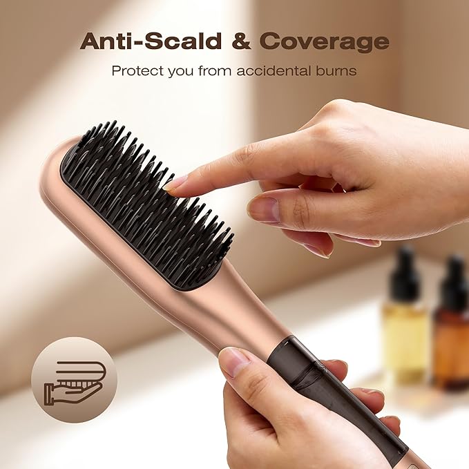 Steam Hair Straightener Brush Steamline Pro 3 in 1 Straightening Brush Curly &amp Frizzy HairSmooth Without Flattening 5 Temp Settings &amp LED Display Dual Voltage Professional Styling Tools