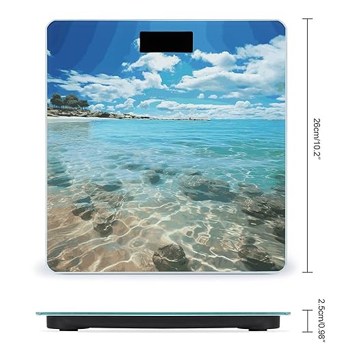 Scenic Sea Water Scale for Body Weight Anti-Slip Digital Bathroom Scale Sturdy Toughened Glass Weighing Scales High Precision Safe Rounded Corners Smart Scales