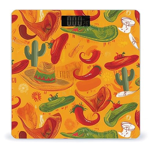 Cactus Hat and Chili Pepper Bathroom Scale for Body Weight Bathroom Digital Electronic Weighing Scale with Back Lit LED Display Sturdy Tempered Glass Weight Watchers Scales 400lb