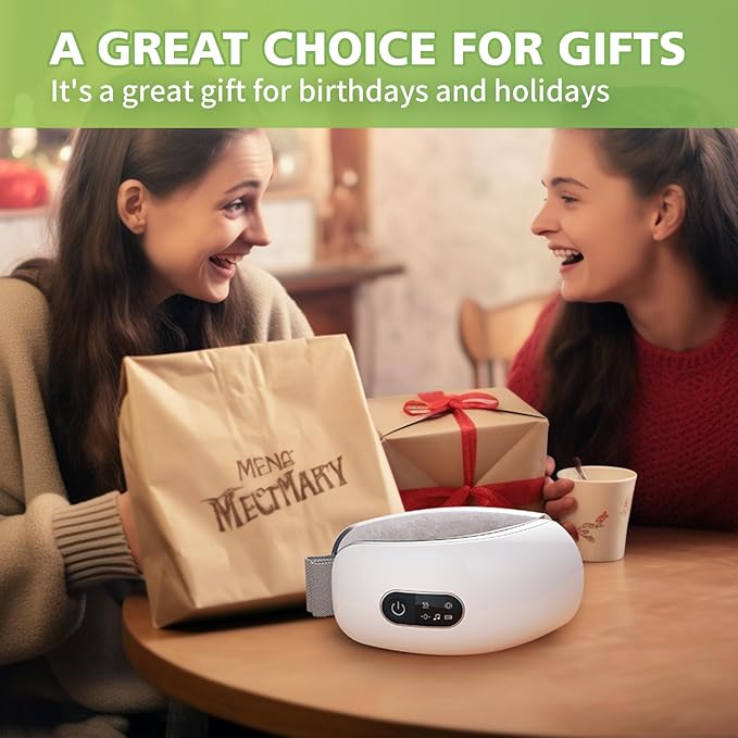 NOWWISH Eye Massager with Heat Vibration and Bluetooth Music for Migraine Headache Eye Strain Relief Heated Eye Mask with 4 Massage Modes Relaxation -Mothers Day Gifts for Mom Wife -White