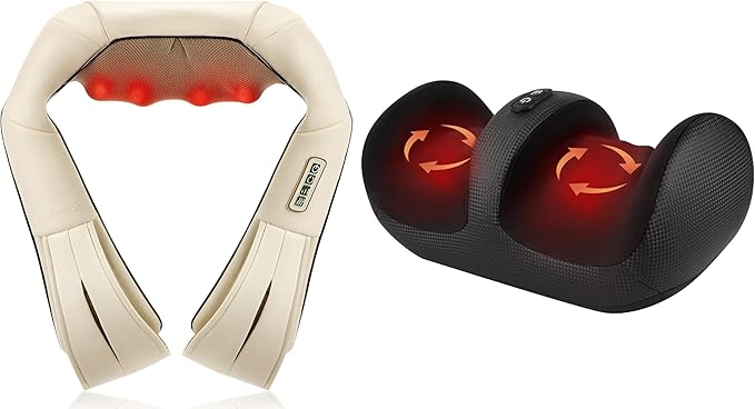 Nekteck Beige Neck&ampBack Massager and Portable Foot Massager with Heat FM12