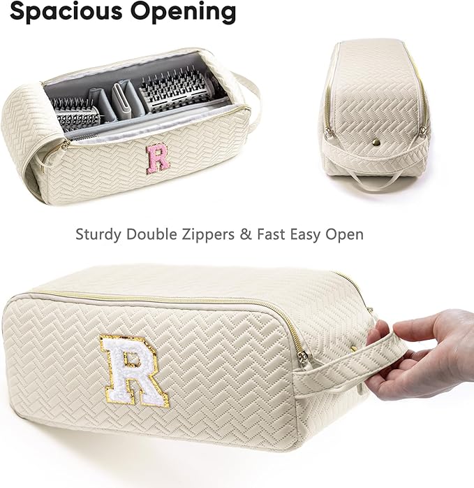 Initial Personalized Hair Tools Travel Bag Compatible with Shark FlexStyle Revlon &amp Dyson | Hair Dryer Brush Organizer Flat Iron Curling Iron Makeup &amp Cosmetic Bag for Travel Essentials