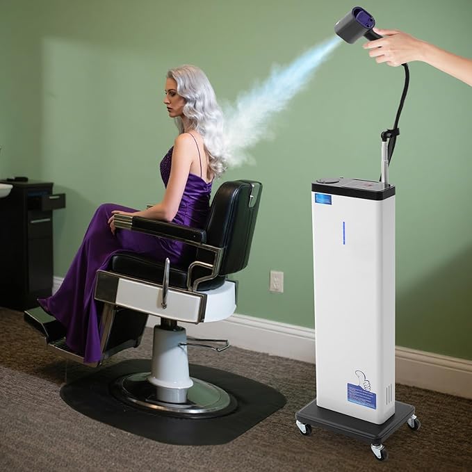 Electric Nano Hair Steamer 3 in 1 Deep Conditioning Hair Care Machine with Nano Spray Micro Mist Nano Hair Steamer Blue Light Standing Hair Color Processor for Beauty Salon 1300W (White)