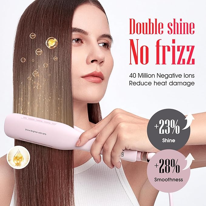 Professional Hair Straightener LENA H2S Wide Flat Iron with Wider Titanium Plates 12 Adjustable Temps LED Display Fast Heating Dual Voltage &amp 30 Minutes Auto Power-Off