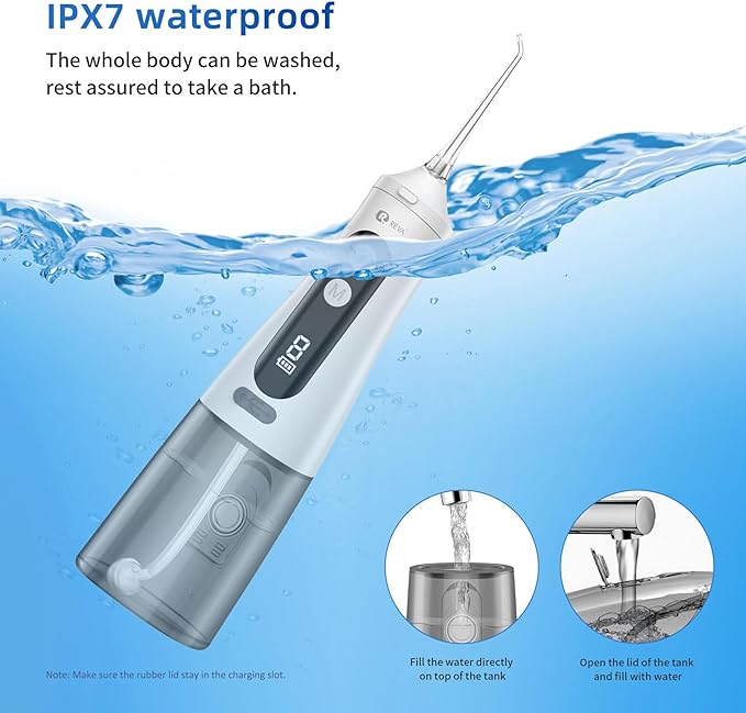 Professional Water Dental Flosser for Teeth &amp Braces - 9 Modes Cordless Oral Irrigator 350ML Large Reservoir 360° Nozzle IPX7 Waterproof Rechargeable Dental Floss Tool (M131 - White)
