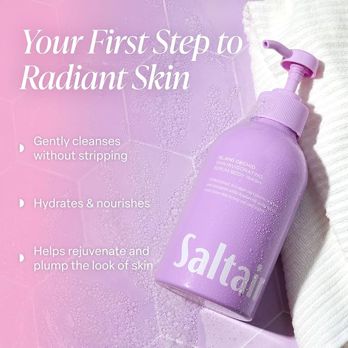 Saltair Body Wash 2-Pack – Moisturizing Body Wash with Hyaluronic Acid &amp Orchid Extract – Scented Shower Gel for Women and Men – Island Orchid Scent 2x 17oz – Vegan Cruelty-Free Paraben-Free