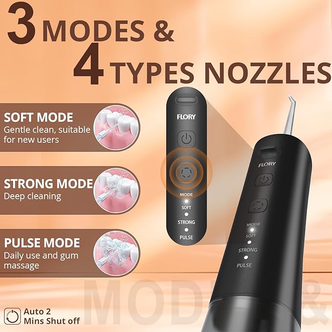2 Pack Water Flosser for Teeth Portable Cordless Water Dental for Couples Travel Water Flossers with 3 Modes and 12 Tips Rechargeable &amp IPX7 Waterproof Travel Portable Dental Cleaner (Black&am
