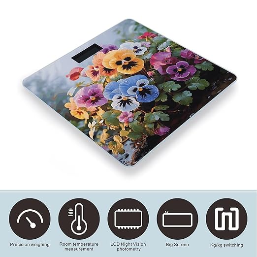 Pansy Flowers Weight ScaleClear LED Display Bathroom Digital Weighing ScaleTempered Glass Digital Bathroom Scale for Body Weight Capacity Up to 400 Lbs
